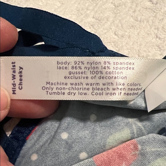 Cacique Blue Cherry Print Lace Panties with garters - Picture 5 of 11